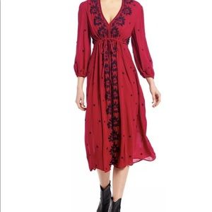 FREE PEOPLE EMBROIDERED FABLE MAXI DRESS MAGENTA